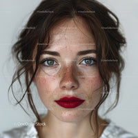 Portrait of a Young Woman with Blue Eyes and Freckles