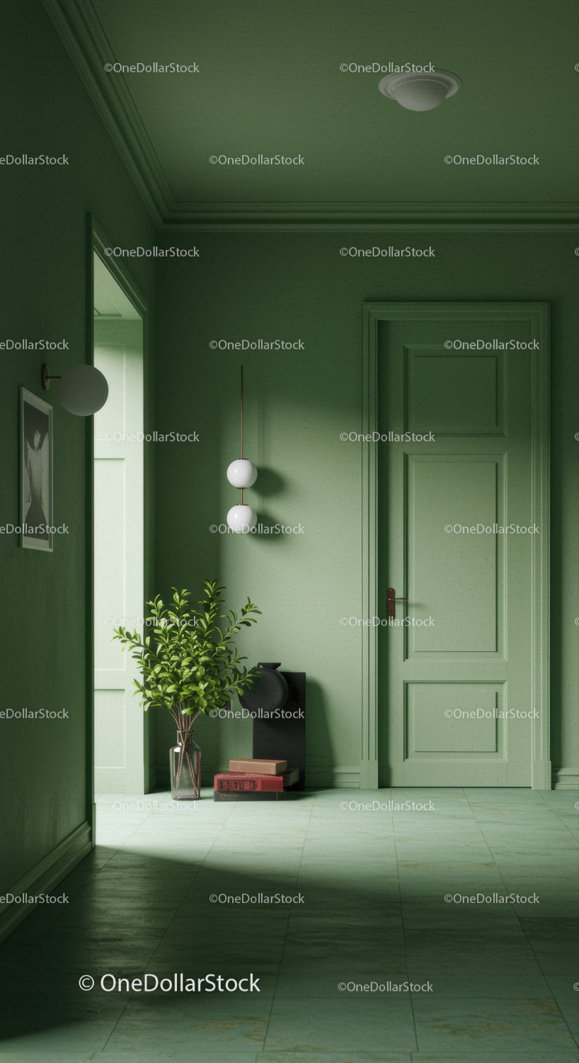 Stylish Green Interior with House Plant and Modern Decor