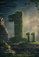 Nature Covered Number One Beside Mossy Stone Ruins