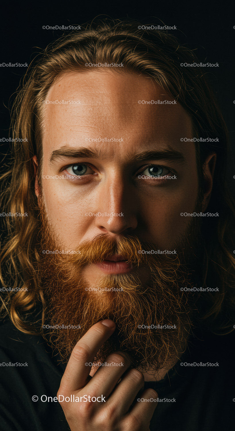 Thoughtful man with red beard and intense gaze