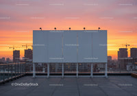City Skyline with Construction Cranes and Sunset Sky