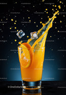 Refreshing Splash of Orange Juice with Ice Cubes