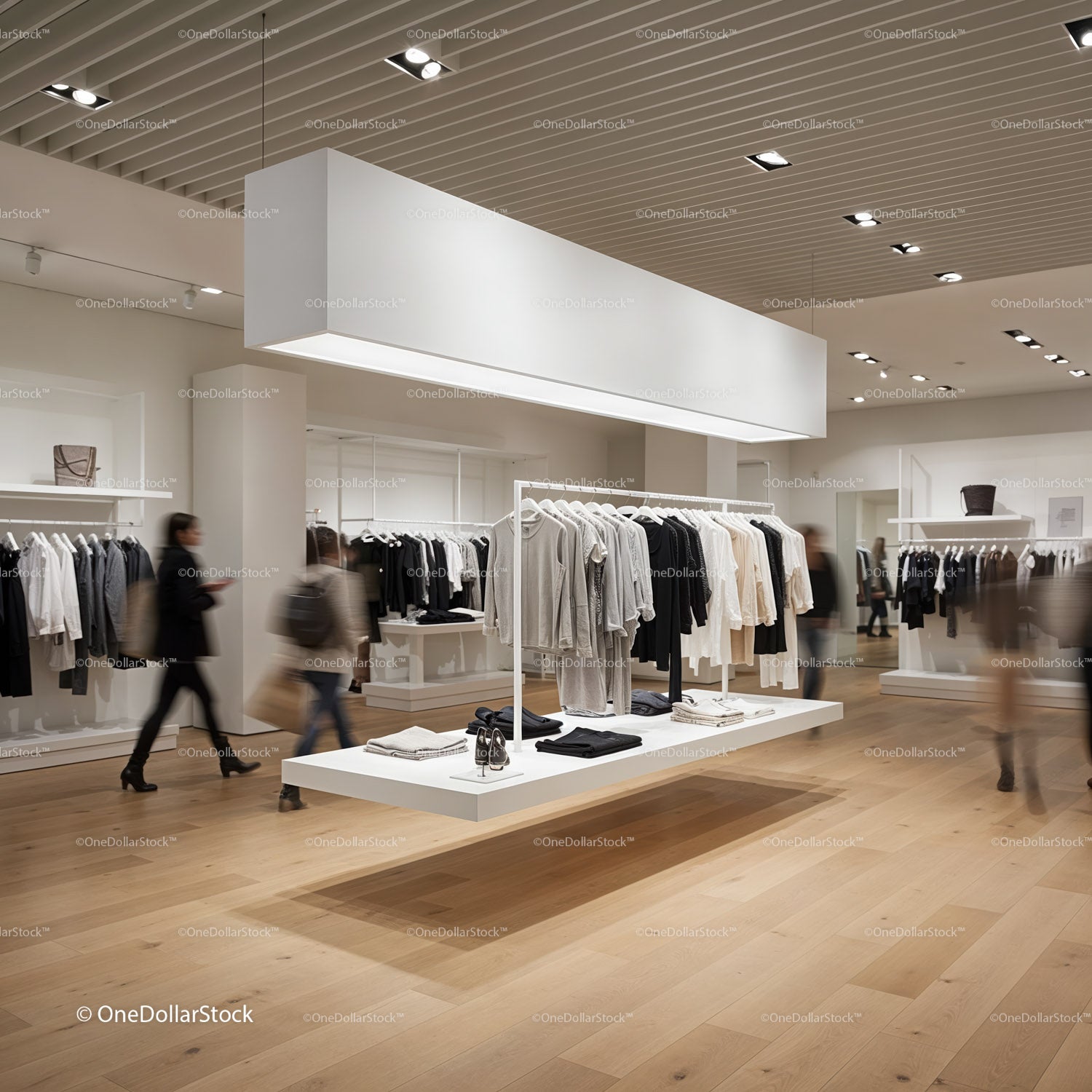 Minimalist Clothing Store Interior with Neutral Tones