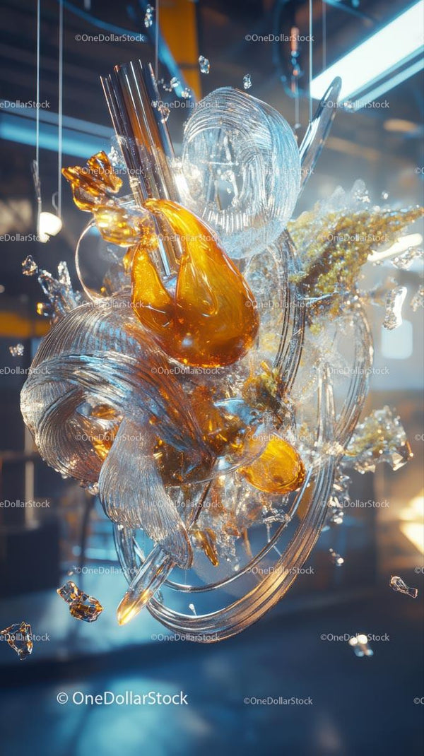 Modern Glass and Metal Floating Sculpture with Illuminated Accents