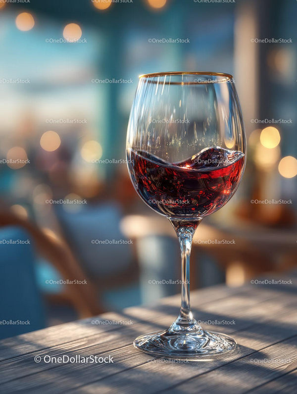 Elegant Red Wine in a Crystal Glass on a Stylish Wooden Table