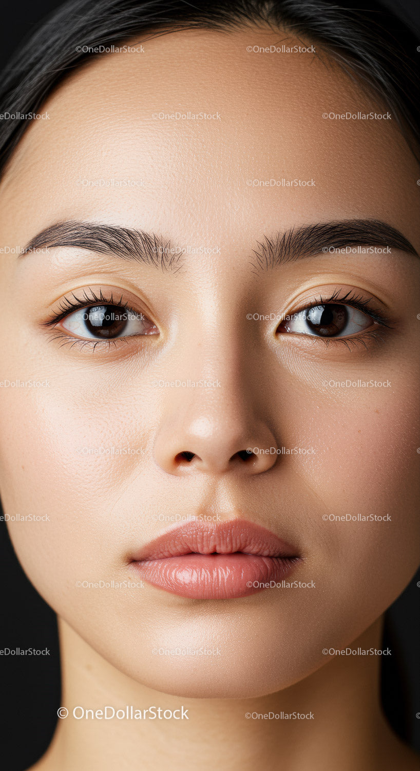 Close-Up Portrait of Elegant Young Woman with Flawless Skin