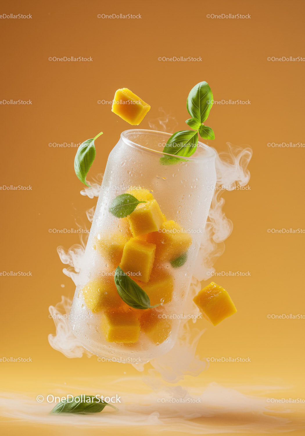 Orzeźwiające kostki mango z bazylią w mrożonym szkle