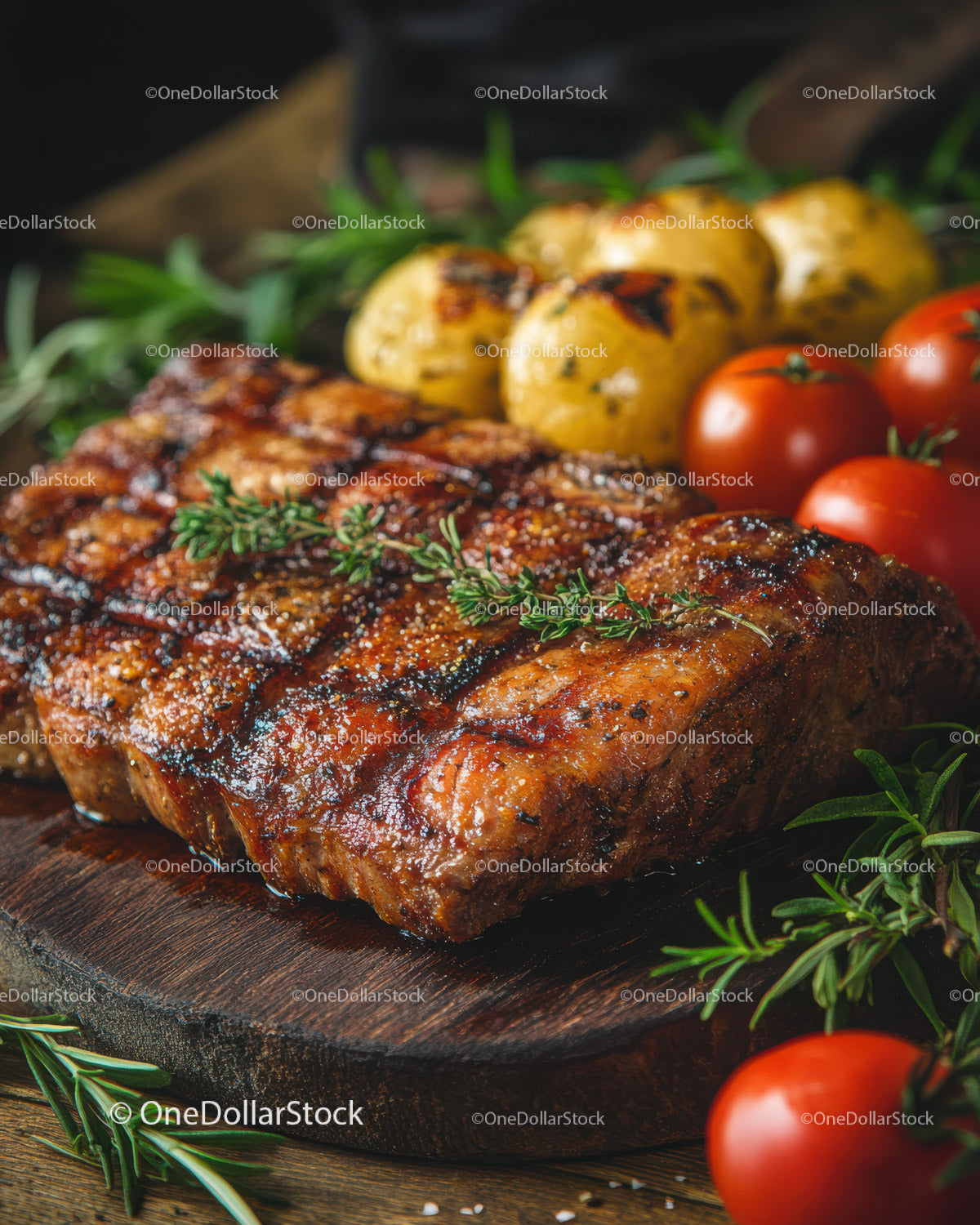 Juicy Grilled Steak with Cherry Tomatoes and Roasted Potatoes