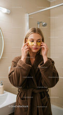 Young Woman Relaxing with Under Eye Patches in Bathroom