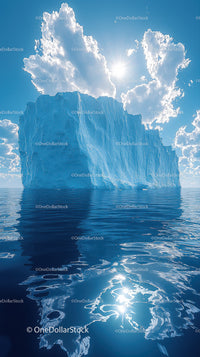 Majestic Blue Iceberg Reflecting in Calm Polar Waters Under Bright Sun