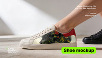 Beige shoe with red counter Editable PSD Mockup preview
