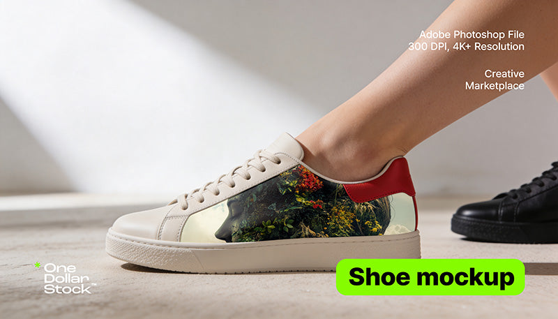 Beige shoe with red counter mockup (editable, layered PSD file)