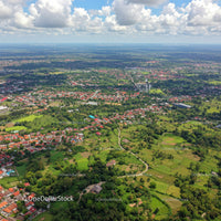 Aerial View of Green Countryside with Forests and Fields