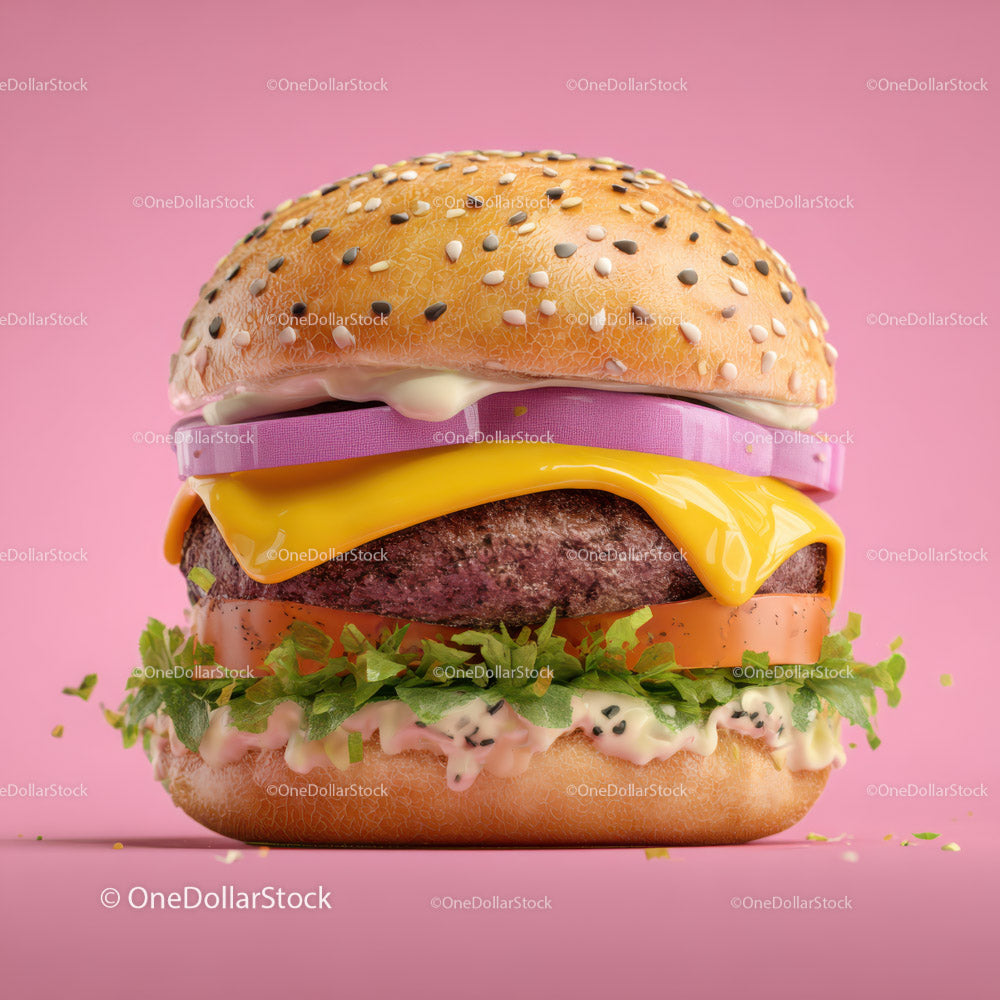 Kolorowy cheeseburger ze świeżymi warzywami i roztopionym serem