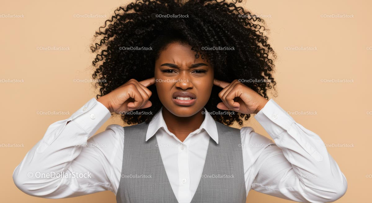 Frustrated Women Covering Ears Expressing Displeasure