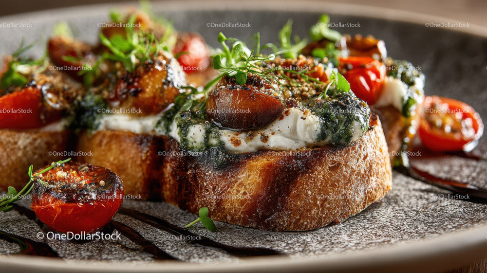 Wykwintna bruschetta z pomidorkami koktajlowymi, bazylią i serem