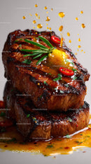 Juicy Grilled Steak with Fresh Herbs and Chili Slices
