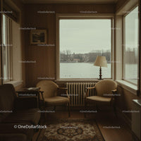 Cozy Lakeside Room with Vintage Furniture and Scenic Views