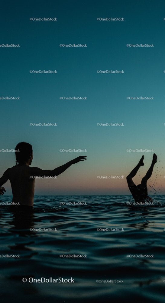 Playful Moments in the Water at Sunset