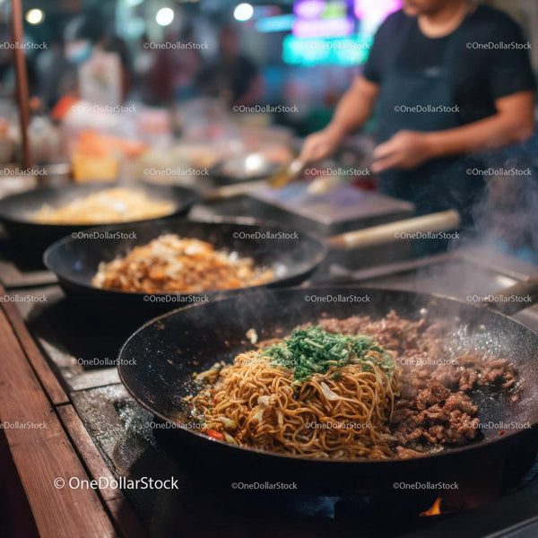 Smażone kluski z warzywami i mięsem w klimacie street food