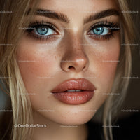 Close-up of a Beautiful Woman with Blue Eyes and Freckles