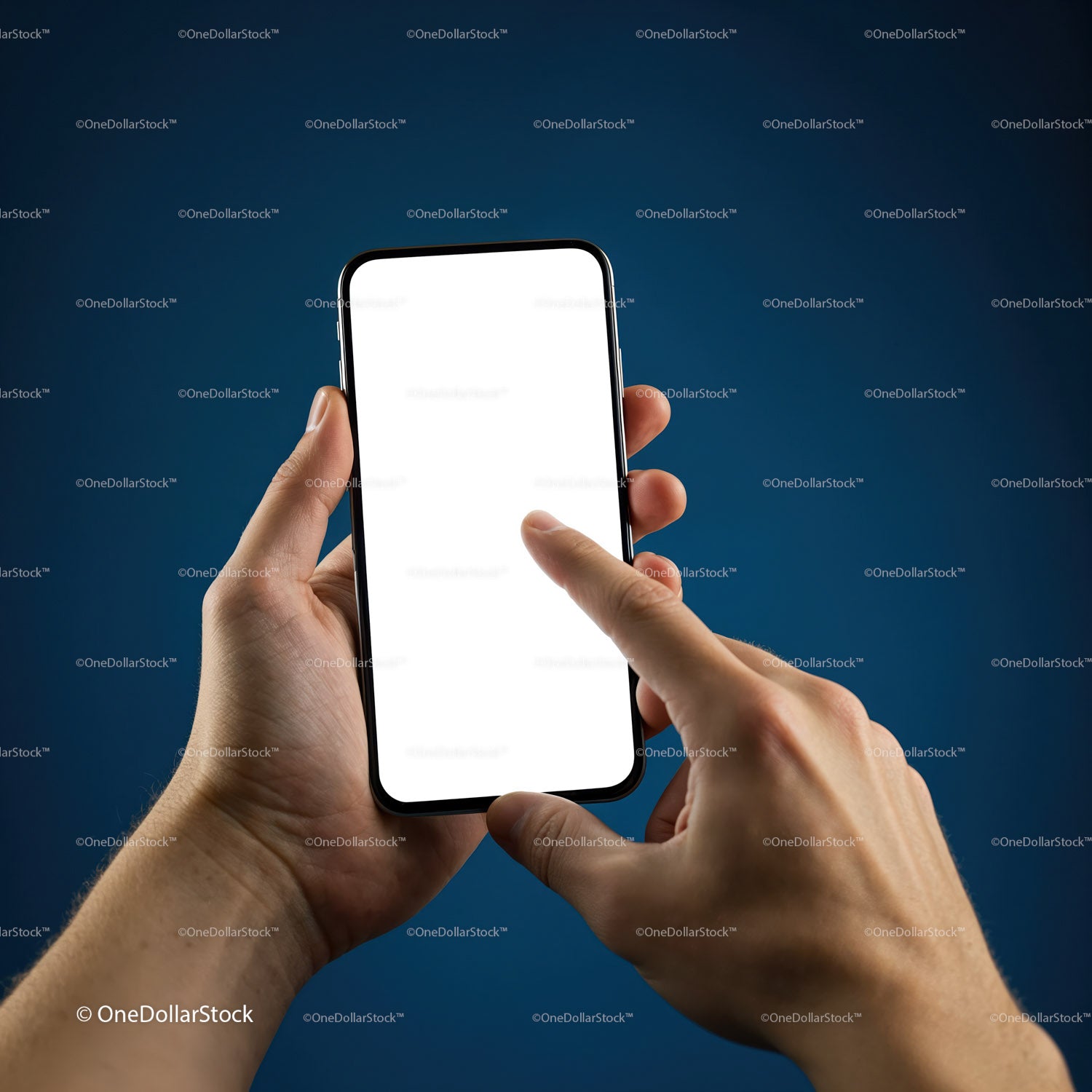 Person Using Smartphone with Blank White Screen