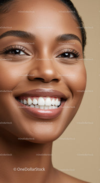 Close up smiling woman with natural glowing skin