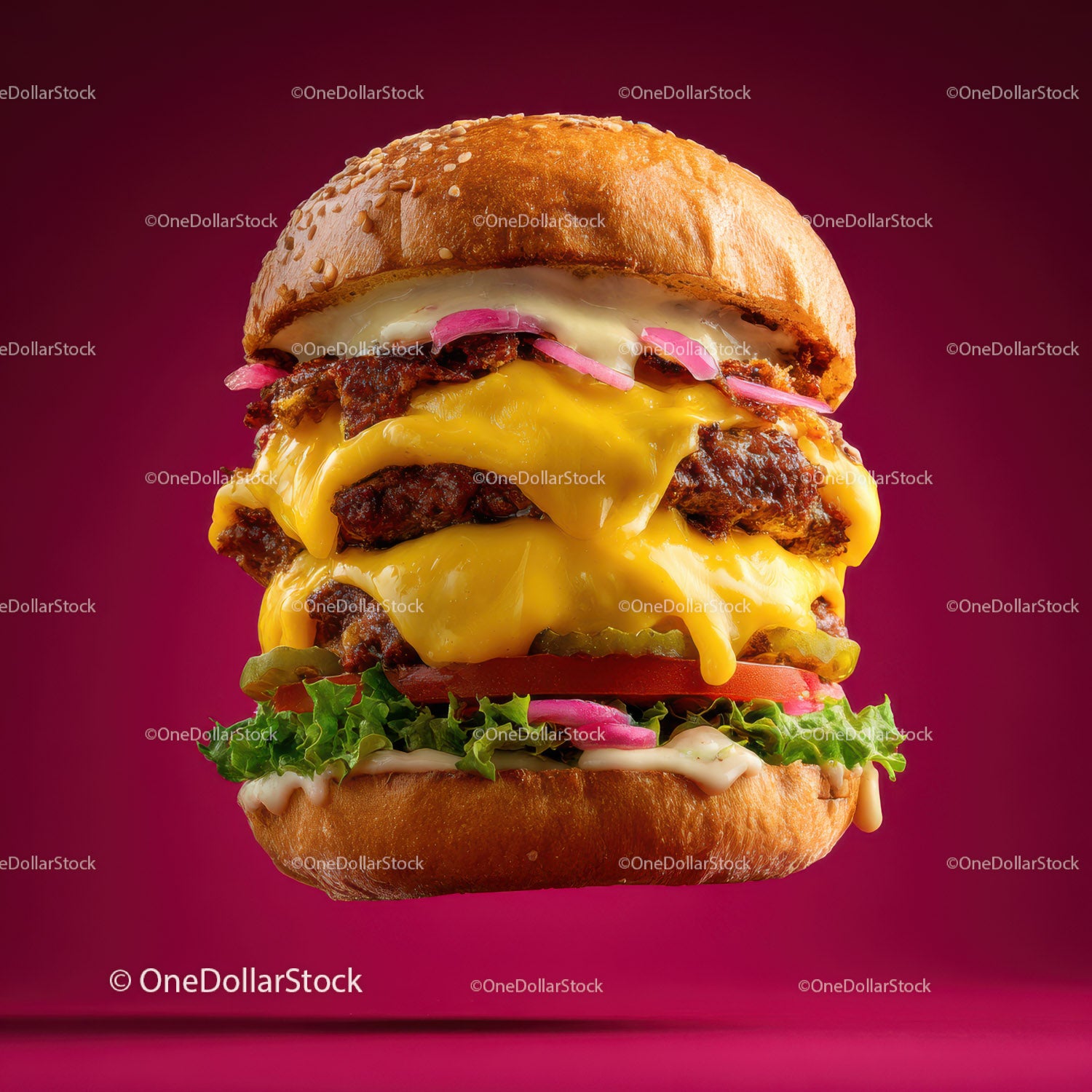 Juicy Cheeseburger with Bacon Lettuce Tomato and Melted Cheese