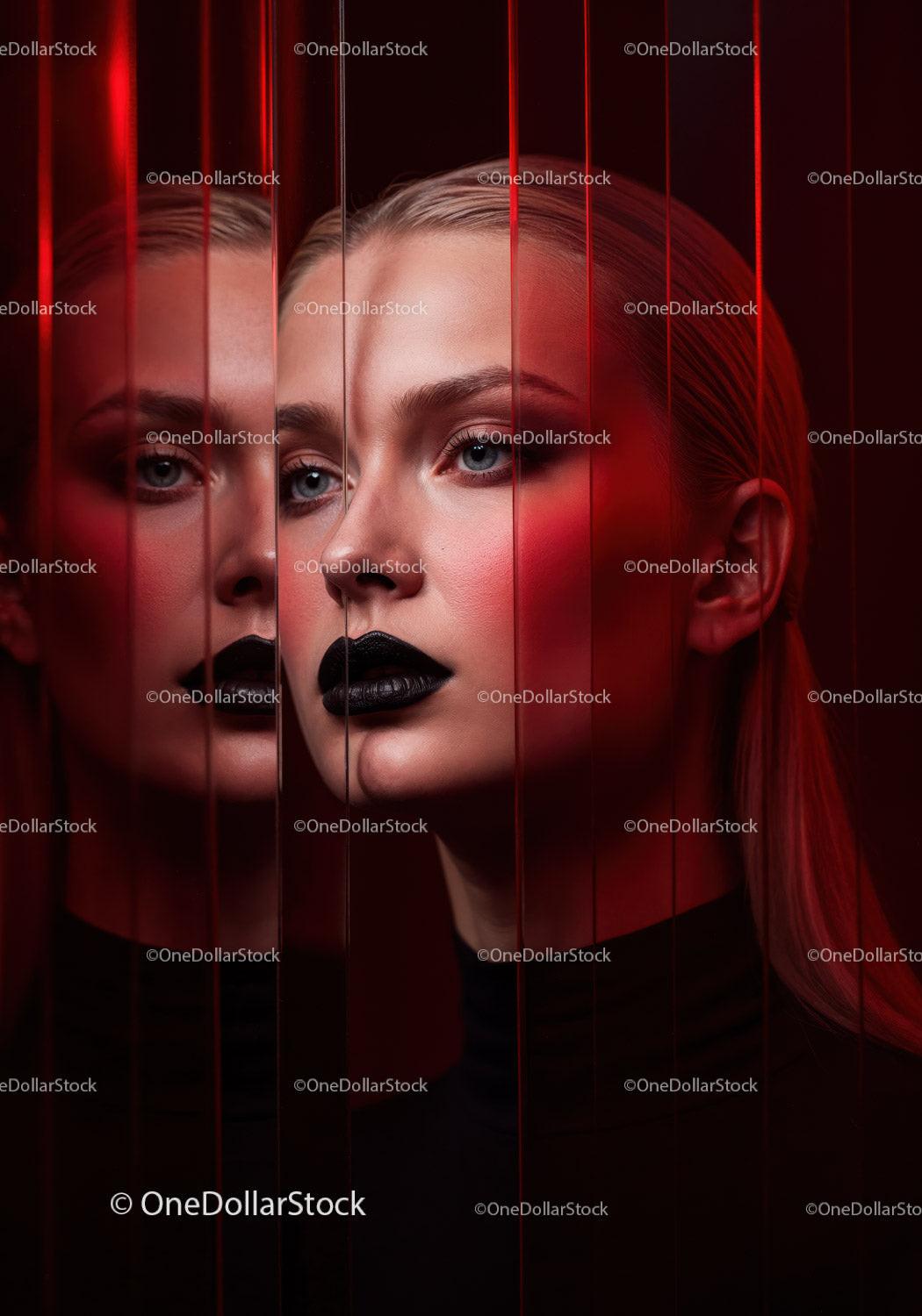 Futuristic Female Portrait with Red Lighting and Dark Makeup Stock Photo Bundle preview 30