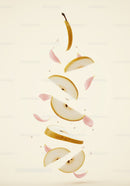 Floating sliced Asian pear with delicate pink petals