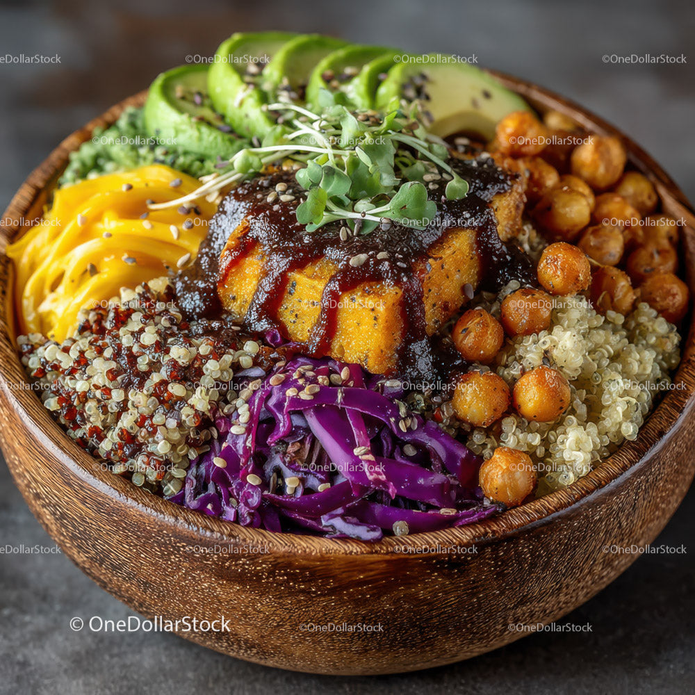 Colorful Vegetarian Buddha Bowl with Quinoa and Roasted Chickpeas