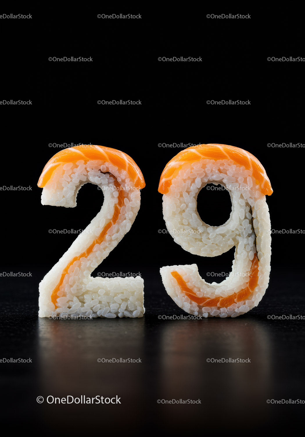 Creative sushi numbers 29 with salmon and rice