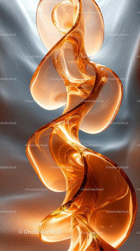 Abstract Glass Sculpture with Flowing Orange and Silver Colors