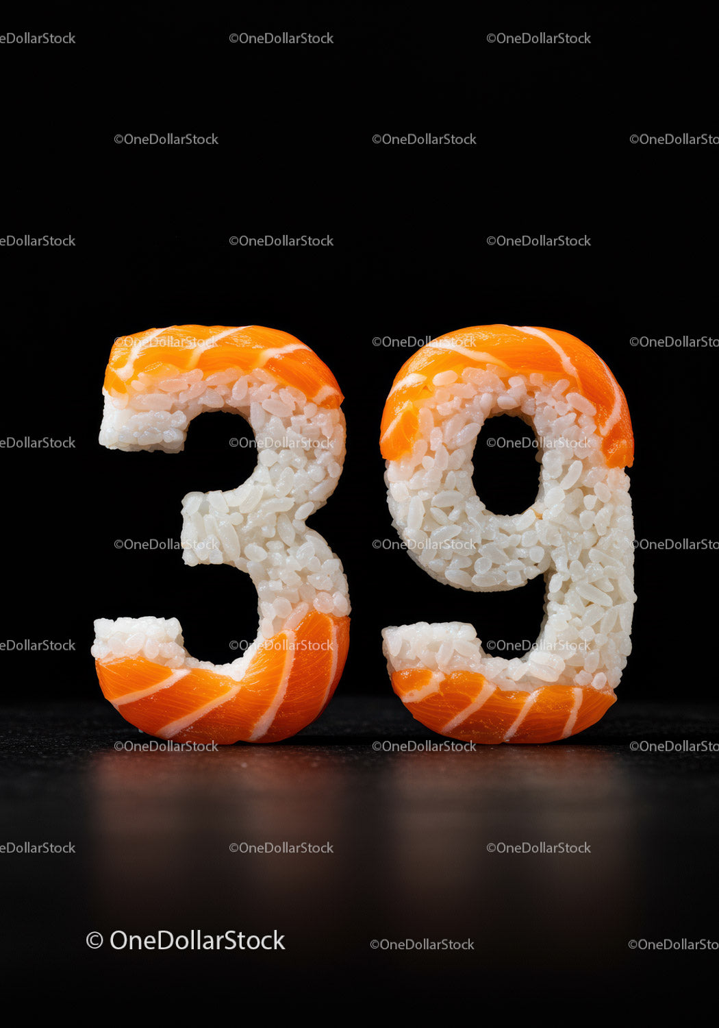 Numbers 39 Crafted from Sushi Rice and Salmon