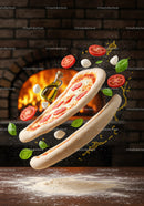Fresh Margherita Pizza Ingredients Floating in Air