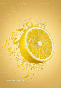 Fresh Lemon Half Splashing in Vibrant Yellow Liquid