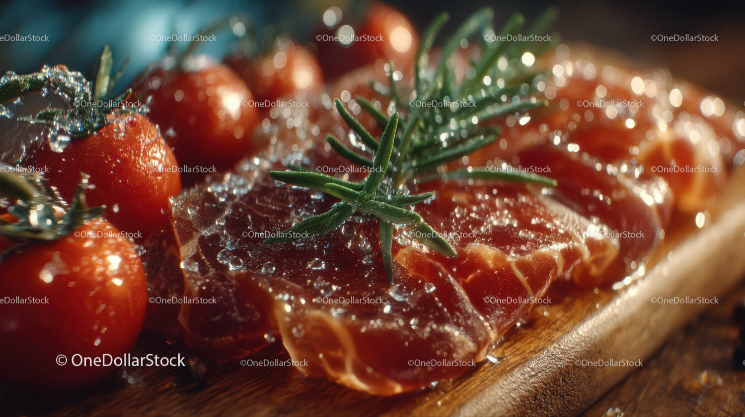 Fresh Cherry Tomatoes and Rosemary on Wooden Surface for Cooking