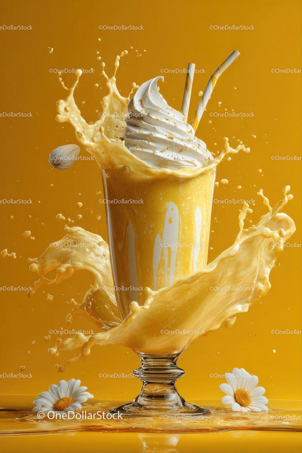 Creamy Soft Serve Ice Cream with Milk Splash in Glass