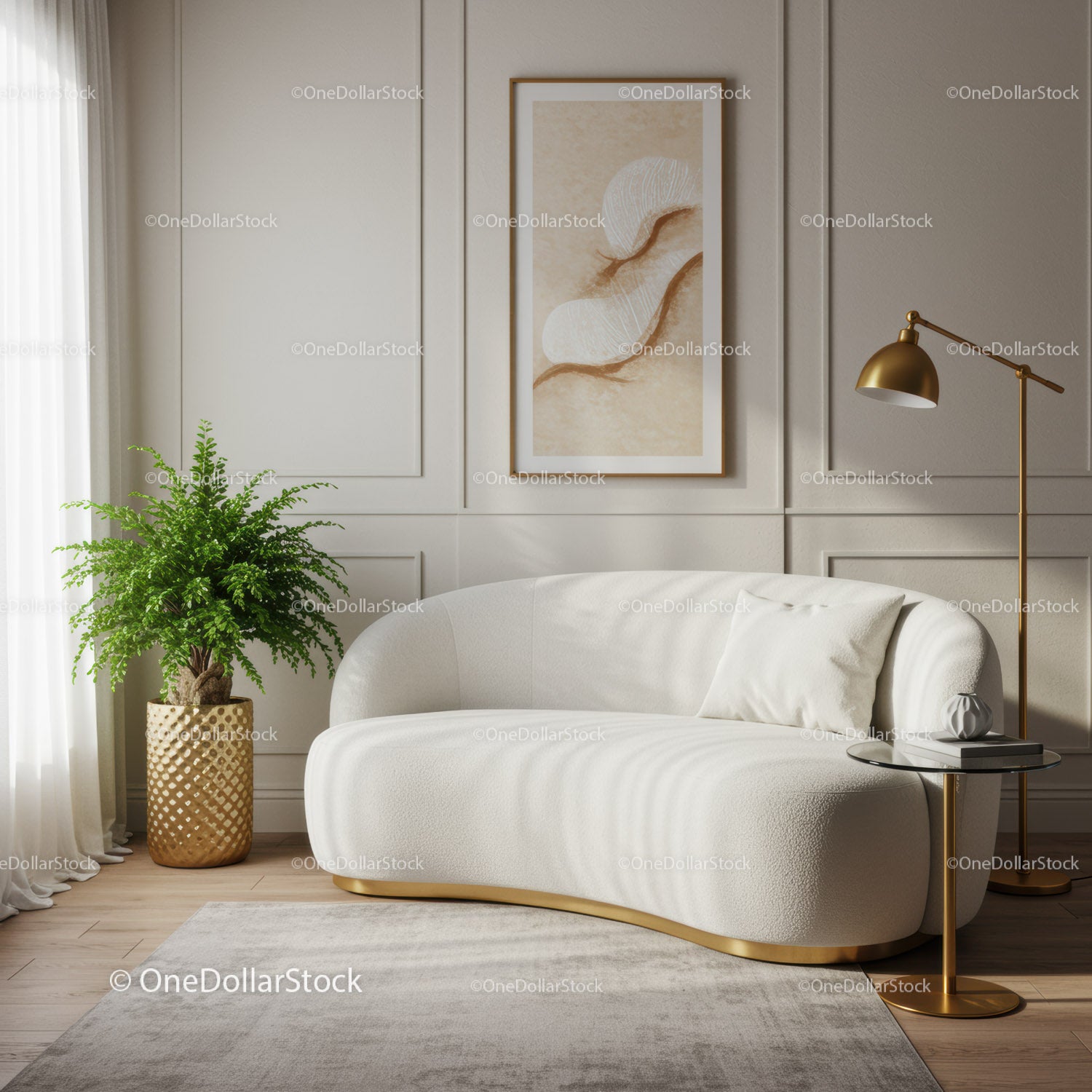 Cozy white sofa in elegant modern living room