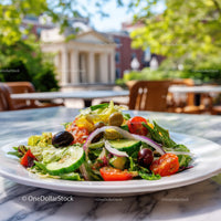 Colorful Fresh Vegetable Salad with Tomatoes and Olives in Bright Outdoors