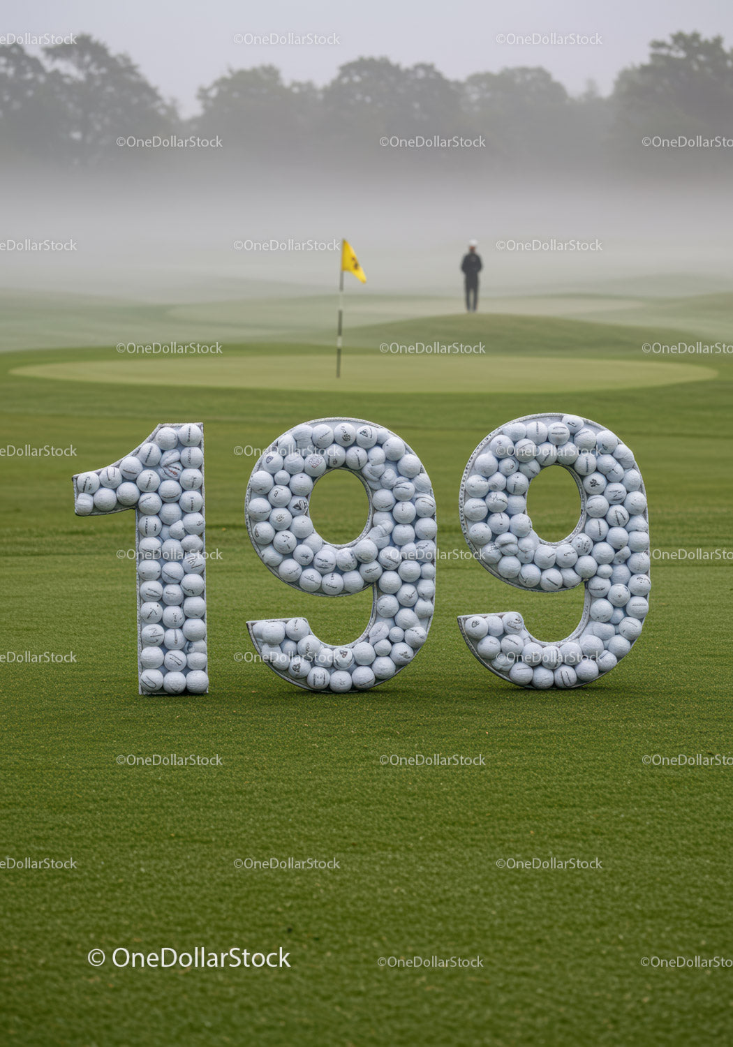 Mglisty poranek na polu golfowym z dużą liczbą 199