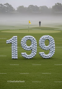 Golf course misty morning with large 199 numbers