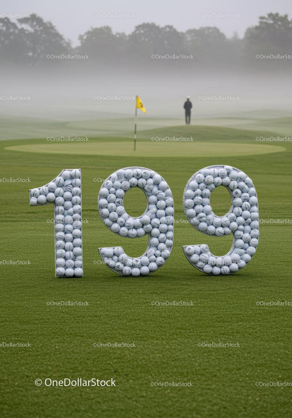 Golf course misty morning with large 199 numbers