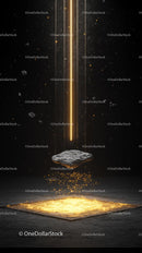 Futuristic Space Scene with Asteroid and Glowing Cosmic Beam