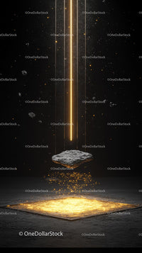 Futuristic Space Scene with Asteroid and Glowing Cosmic Beam