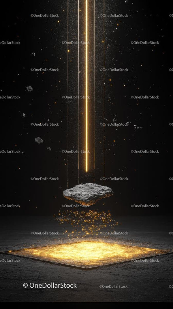 Futuristic Space Scene with Asteroid and Glowing Cosmic Beam