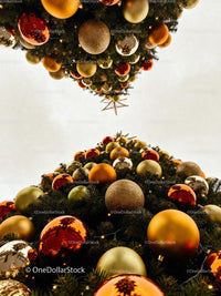 View Looking Up at Decorated Christmas Tree with Ornaments
