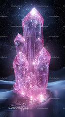 Pink Crystal Mountain with Sci-Fi and Fantasy Elements