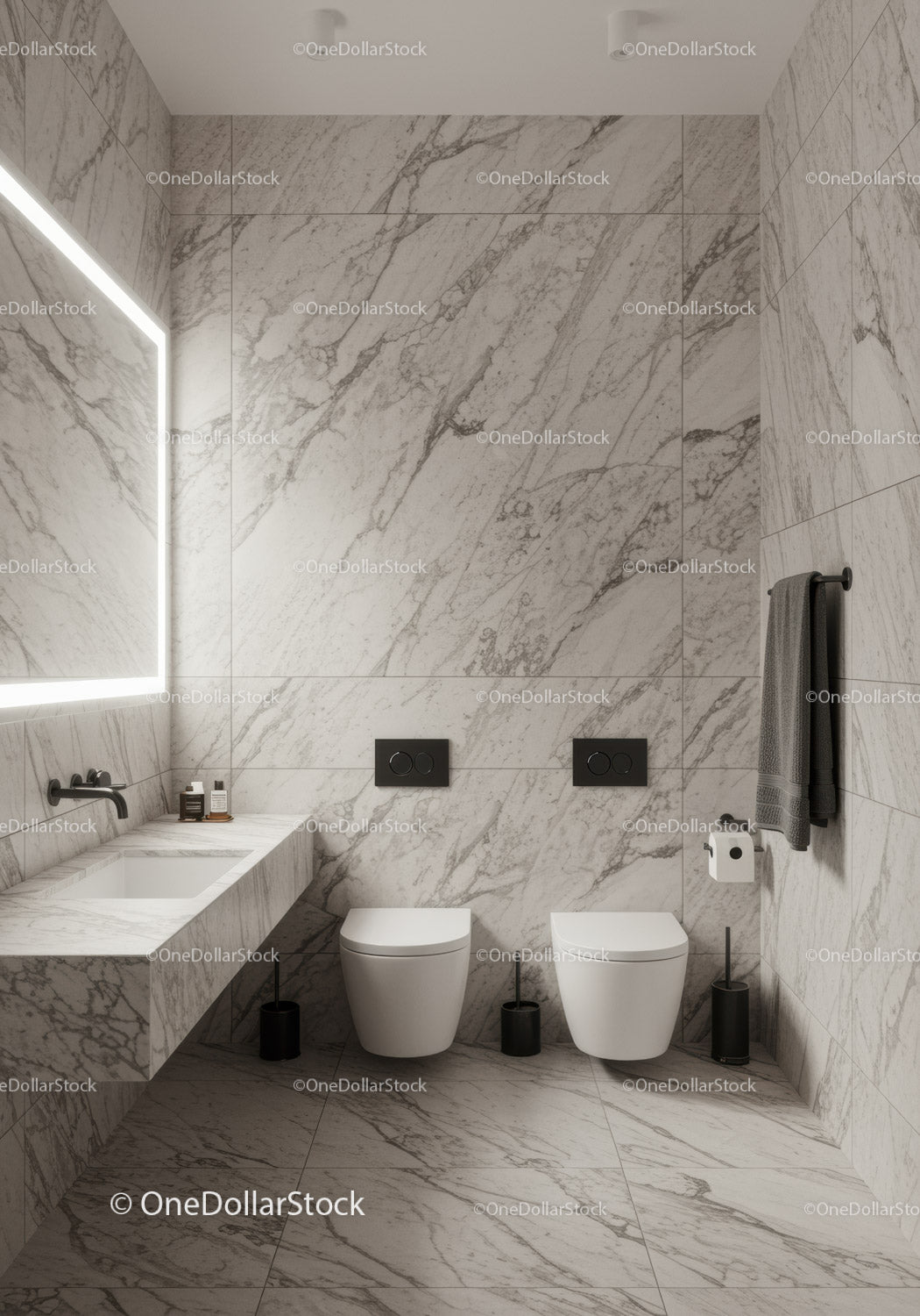 Modern Marble Bathroom with Stylish Fixtures and Sleek Design