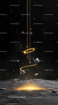 Futuristic Space Scene with Rings and Asteroids in Deep Cosmos